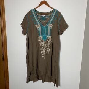Womens Johnny Was Workshop Green Embroidered Tunic Dress Size L
